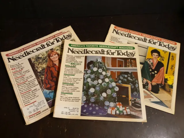 3 Needlecraft for Today 1981 & 1982 Magazines Patterns Knit Crochet Cross Stitch
