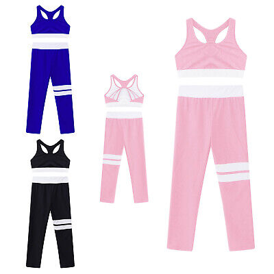 Kids Girls Dance Bra Top Outfit Gym Yoga Sport Top+Shorts Sportswear Tracksuit