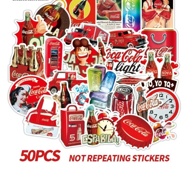 50 pcs Coca Cola Vinyl Decal Stickers for Skateboard/Luggage/Laptop/Book/Bottle