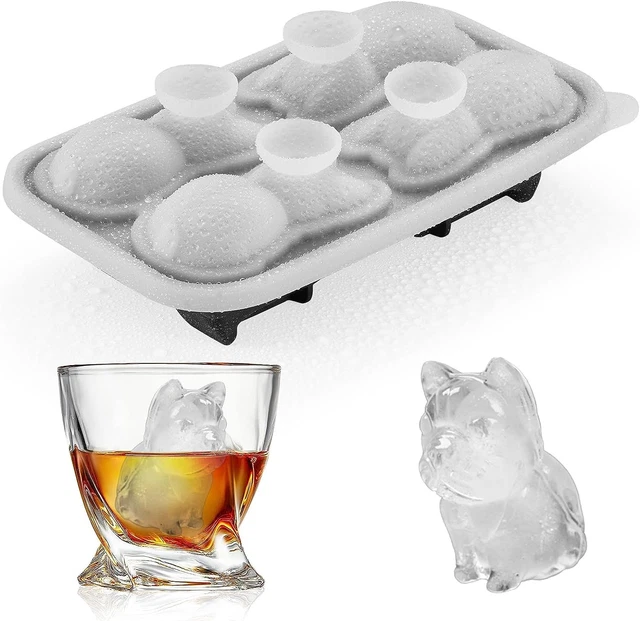 Molde de cubo de hielo Bulldog francés, 4 agujeros formas divertidas grande cubo de hielo Frenchie toro perro