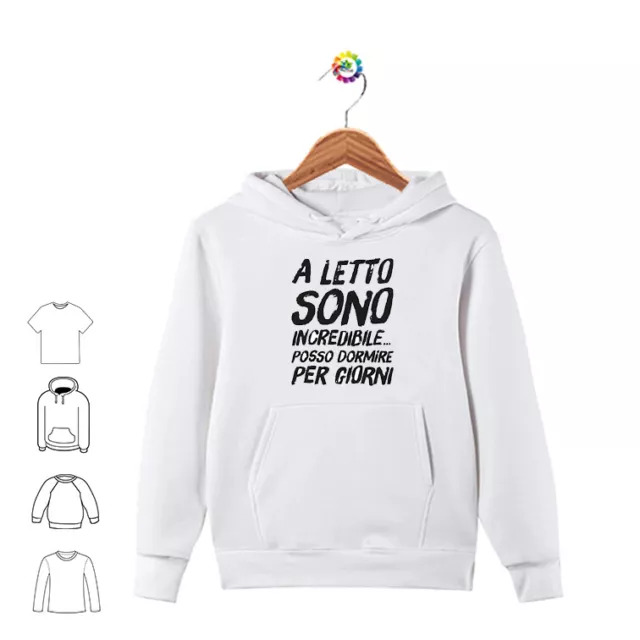 Felpa con cappuccio e tasche uomo donna personalizzata con frase A letto sono...