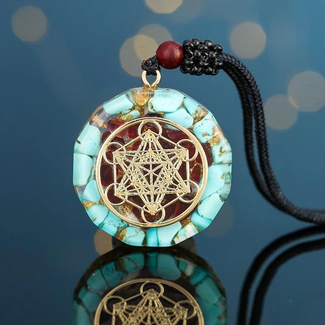 Metatron Cube 7 Chakra Gemstone Pendant Orgonite Necklace Sacred Geometry Amulet