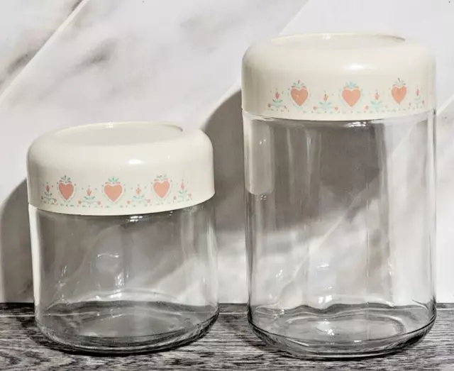 Vintage Corning Corelle FOREVER YOURS Gemco Glass Storage Jars Set of 2