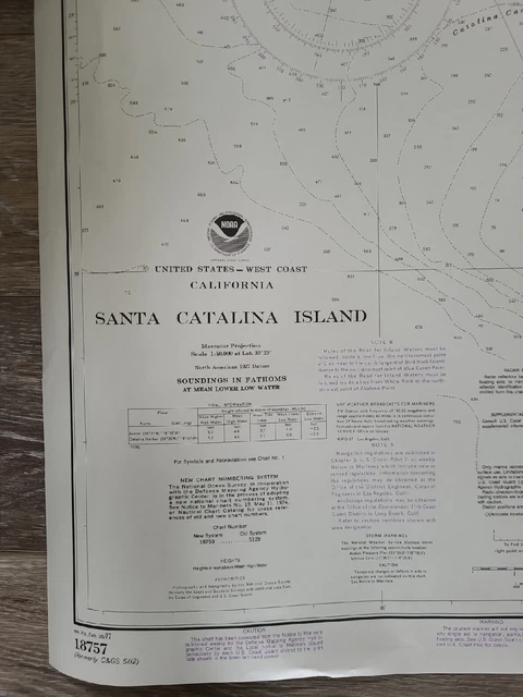 1977 NOAA Santa Catalina Island Nautical Map #18757 - 6th Ed Feb 26, 1977
