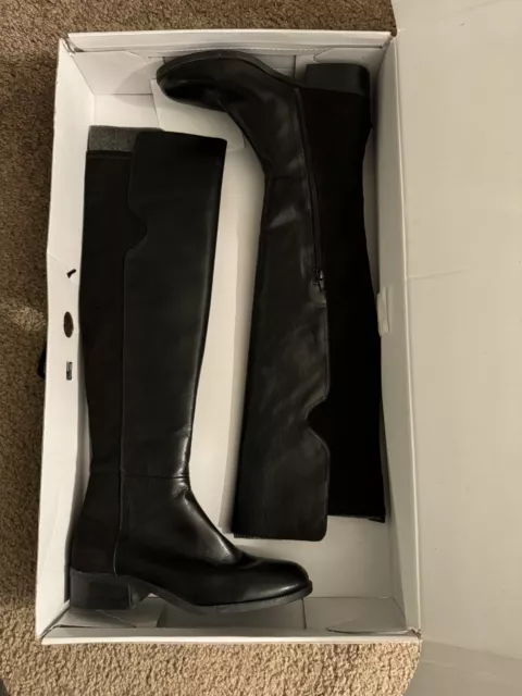 Nine West Womens Pristeen Sz 8 Over The Knee Black Leather Riding Boots Pull On