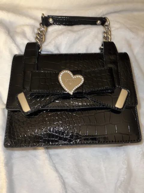 Guess Small Patent Leather Faux Croc Top Handle Bag