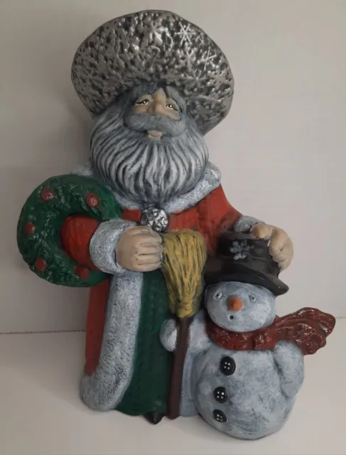 VTG Hand Painted Ceramic Mold 10" Santa Figurine With Snowman~Christmas Decor~