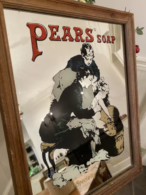 Rare VINTAGE 70s Collectable PEASRS SOAP Advertising Pub Wall Mirror Wood Frame