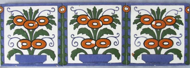 3 Vintage Trent Tiles Hand Painted Potted Flower Border Art Deco Ceramic