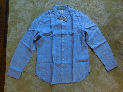 JCrew $89.50 Slim Untucked Baird McNutt Irish linen L Amalfi Blue Linen Yd LYH