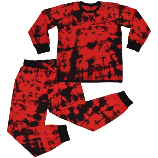 Kids Girls Boys Red Pyjamas 2 Piece Tie Dye Set Childrens Cotton PJs Nightwear