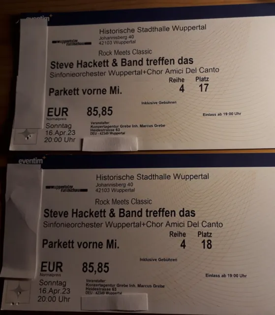 2 Ticket/Eintrittskarte Steve Hackett + Sinfonieorchester Wuppertal 16.04.2023