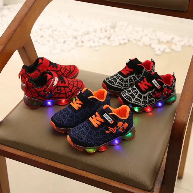 HOT Children Kids Boys Girls Spiderman LED Trainers Shoes Flashing Light Up