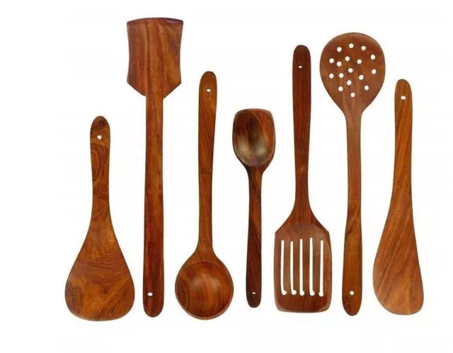 Cuillère en bois spatule cuillères de cuisine lot de 7 cuillère en bois