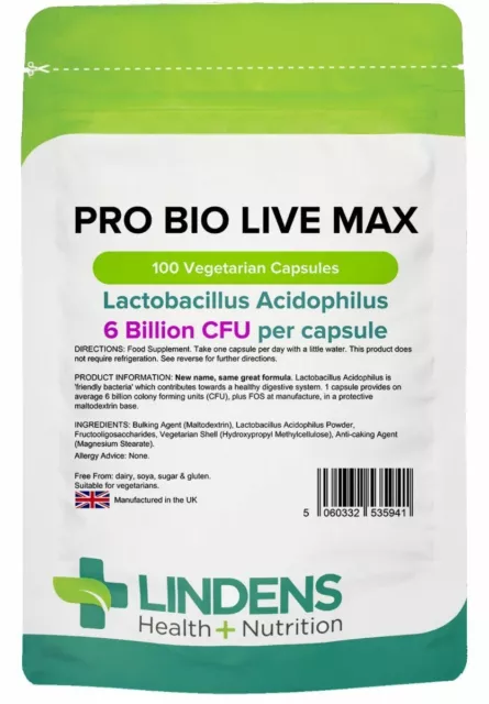 PROBIOTICS LIVE MAX 6 Billion CFU Veg Capsule 100 Acidophilus Probiotic