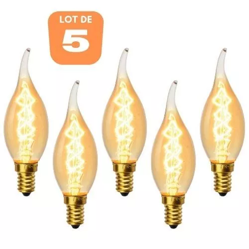 Lot de 5 ampoules C35T décoart incandescente vintage bougie 40W E14 2350K