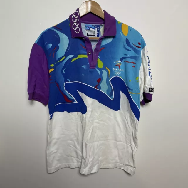 Sydney 2000 Olympics Polo Shirt Mens Size Medium Purple Volunteer Colourful