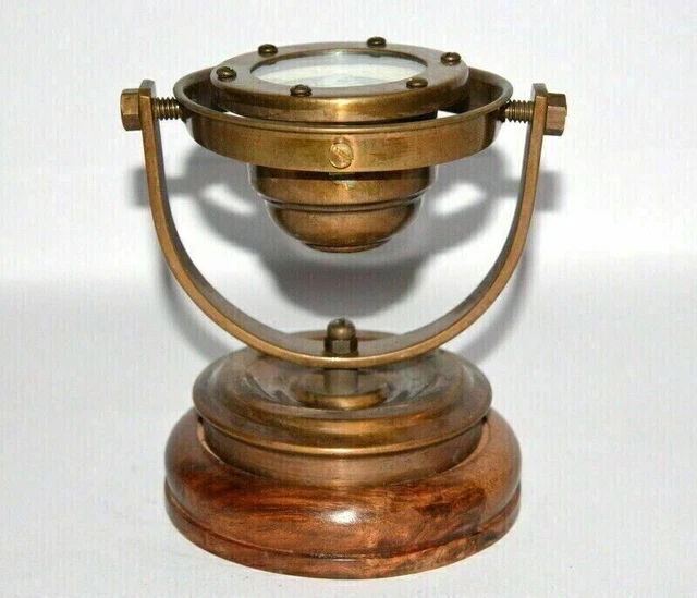 Cardan Nautique Ancien En Laiton Et Verre - Reproduction Vintage, Décoration Marine Bureau