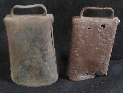 Two Super Old Cow Bells- One Dug Up And The Other  With Early Repair