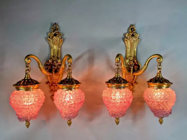 Elegance Illuminated Pair of French Louis XVI Bronze Sconces with Purple Crystal