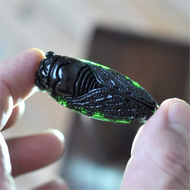 1pc Jade vert Obsidian naturel sculpté à la main Cicada Chance Pendentif Bijoux