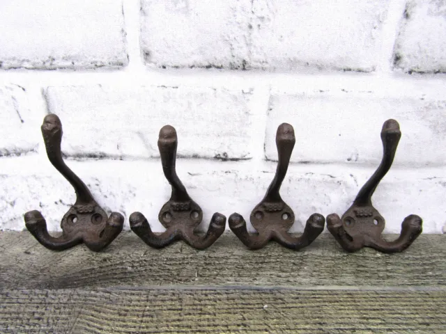 Lot 6 Antique-Style Rustic Brown School Double Coat Hooks Cast Iron Hardware