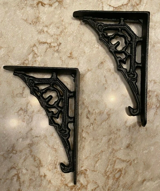 BLACK small cast iron wall shelf BRACKETS - pairs