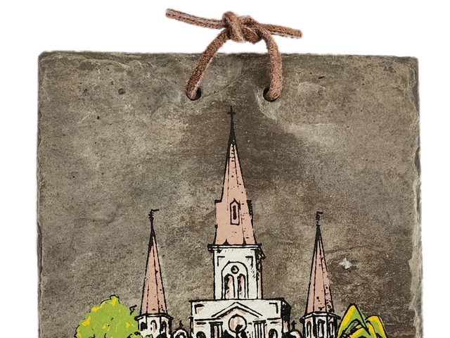 Vintage New Orleans Roof Tile Jackson Square Andrew Jackson Monument Handpainted 2