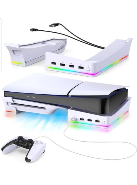 RGB Vertical Stand for PS5 Console LED Base Gaming Host Holder w/3 USB 2.0  Ports