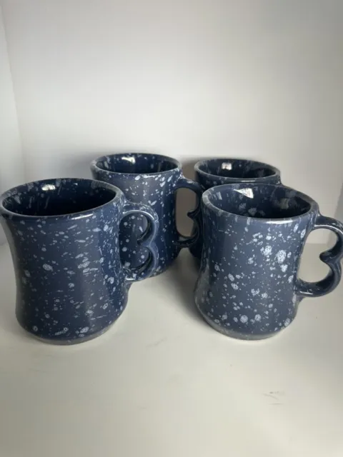 Frankoma Speckled Splatter Dark Blue Pottery Mugs Vintage (4)