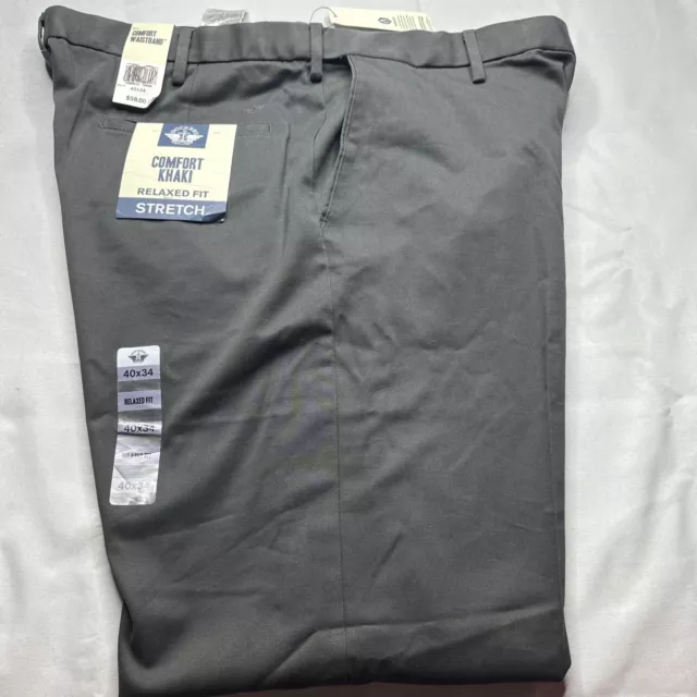 New Dockers Mens 40X34 Comfort Khaki Relaxed Fit  Stretch Pants Flat Front