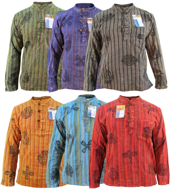 Men's Stonewashed Grandad Om Comfy Casual Long Sleeve Hippie Boho Shirts Tops