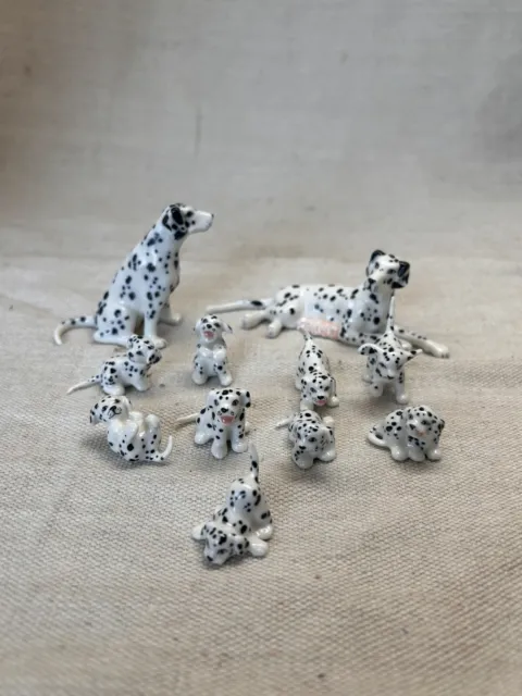 Lot Of 11 Bone China? Dalmatian Dog Figurines EUC Two Adults Nine Puppies CUTE