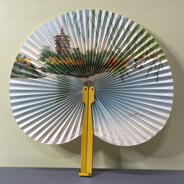 VINTAGE HANDHELD PLEATED Paper Folding Fan Made in People's Republic of