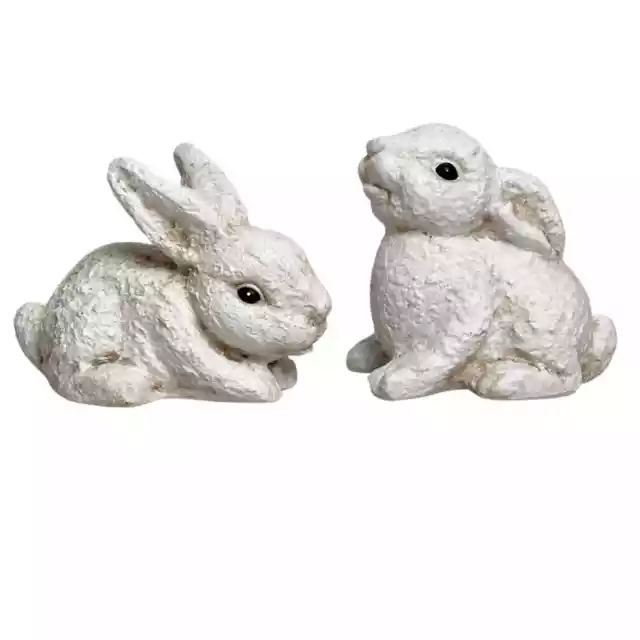 Vintage pottery bunny rabbits Easter decor figurines statues 6x8 and 6x6 white