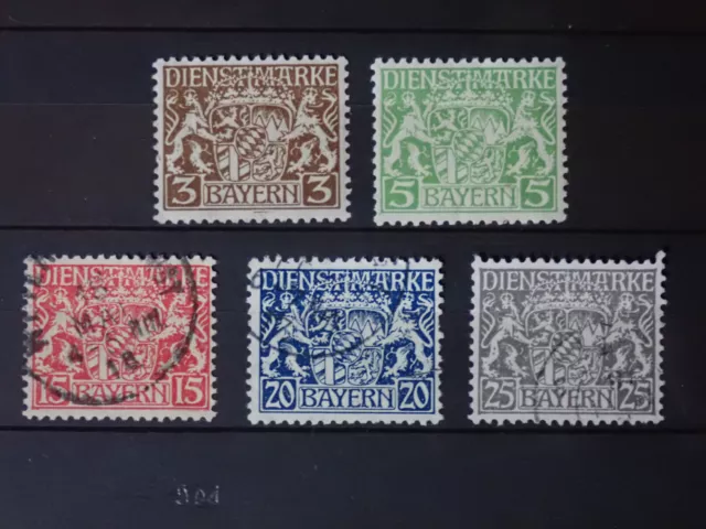 Bayern, 1916, Dienstmarken Mi-Nr: 16, 17, 19, 20 21, Wappen, gestempelt, postf.