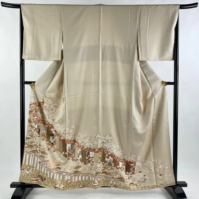 JAPANESE KIMONO IROTOMESODE 159cm 5' 3" PURE SILK VINTAGE ANTIQUE 7043