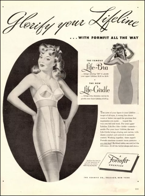 1942 vintage lingerie AD LIFE BRAS by FORMFIT , Inflation for Flat