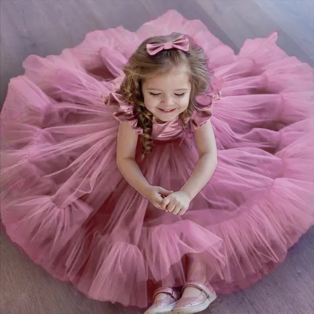 Toddler Baby Wedding Girl Dress Fluffy Party Lace Princess Dress Communion Gown