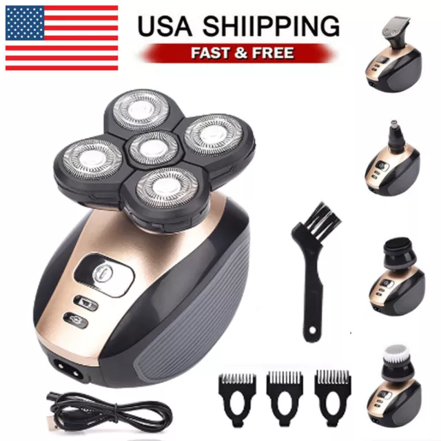 5 IN 1 4D Rotary Electric Shaver Rechargeable Bald Head Shaver Beard Trimmer