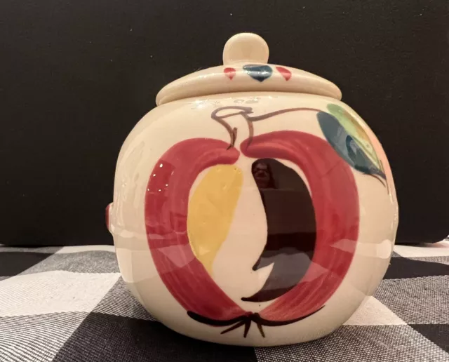 Vintage Purinton Pottery Open Apple Bean Pot Lid Cover Slip Ware Folk Art 3.75"