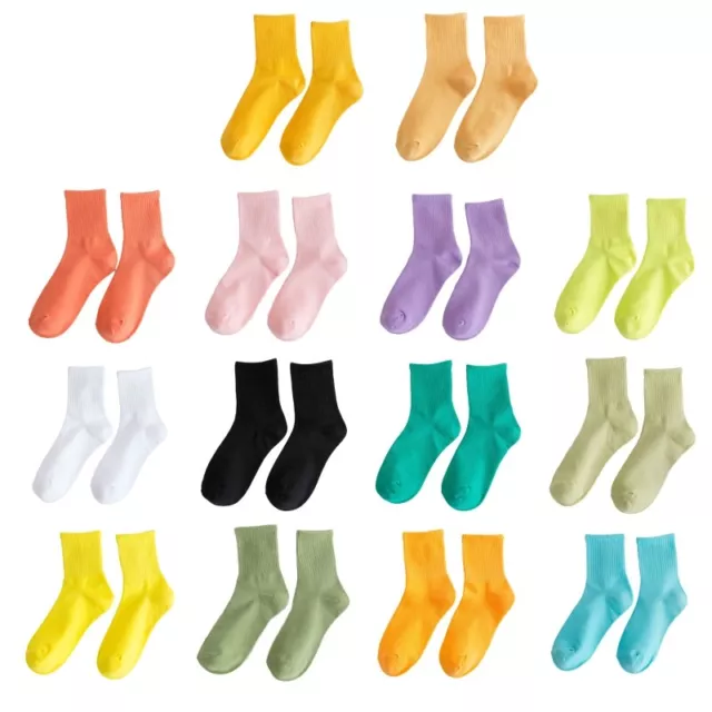 14 Pairs Women Knitted Cotton Crew Socks Solid Color Skateboard Hosiery