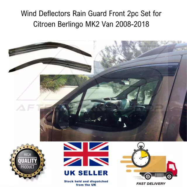 Wind Deflector Citroen Berlingo MK2 2x Set Tinted Van Front 2008-2018 Rain Guard