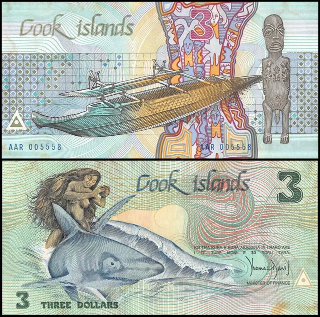 Cook Islands 3 Dollars, 1987 ND, P-3a, UNC, Stains