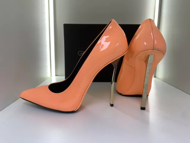 Rare Rare!! GML LORENZI pointy metal 36 12cm Sexy Orange pumps high heels