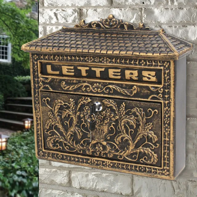 Retro Vintage Wall Mount Locking Mailbox Letter Box Post Box Cast Iron w/ Keys