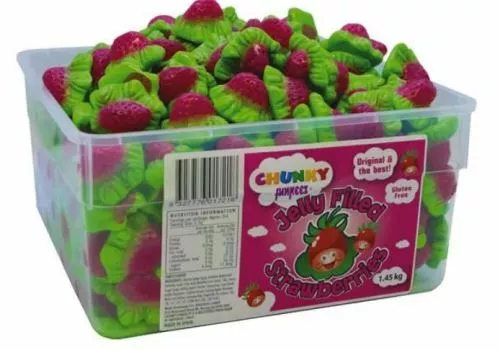 920266 1 x 1.45KG TUB CHUNKY FUNKEEZ JELLY FILLED STRAWBERRY FLAVOURED CANDY