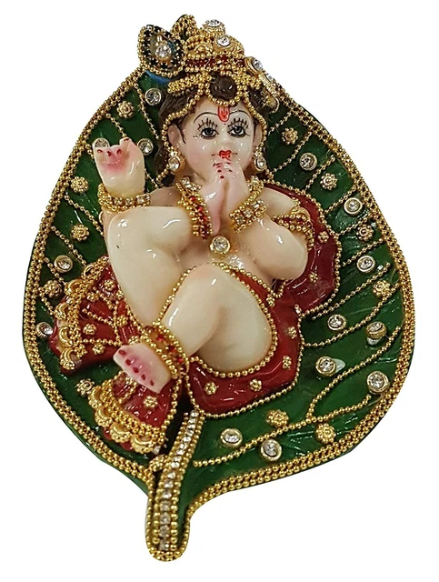 Multi Color Lord Krishna ji Leaf Design Indian God Showpiece for Temple Gift