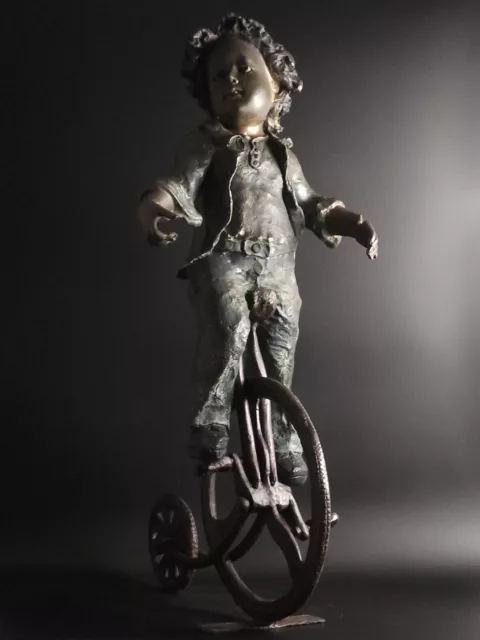 Bronze Skulptur ~1920 " Garcon sur Monocycle " - Frankreich