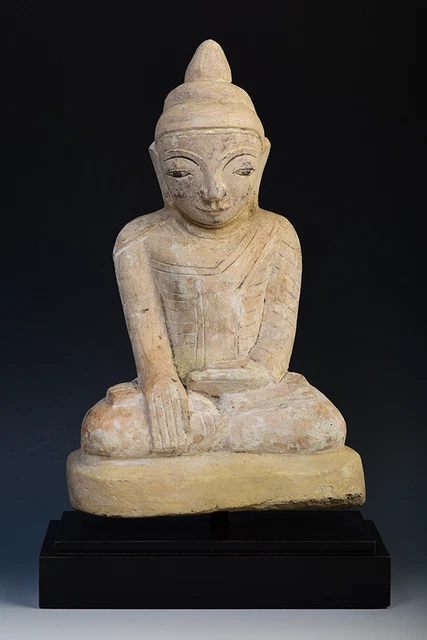 18th Century, Mon, Antique Burmese Soapstone Seated Buddha